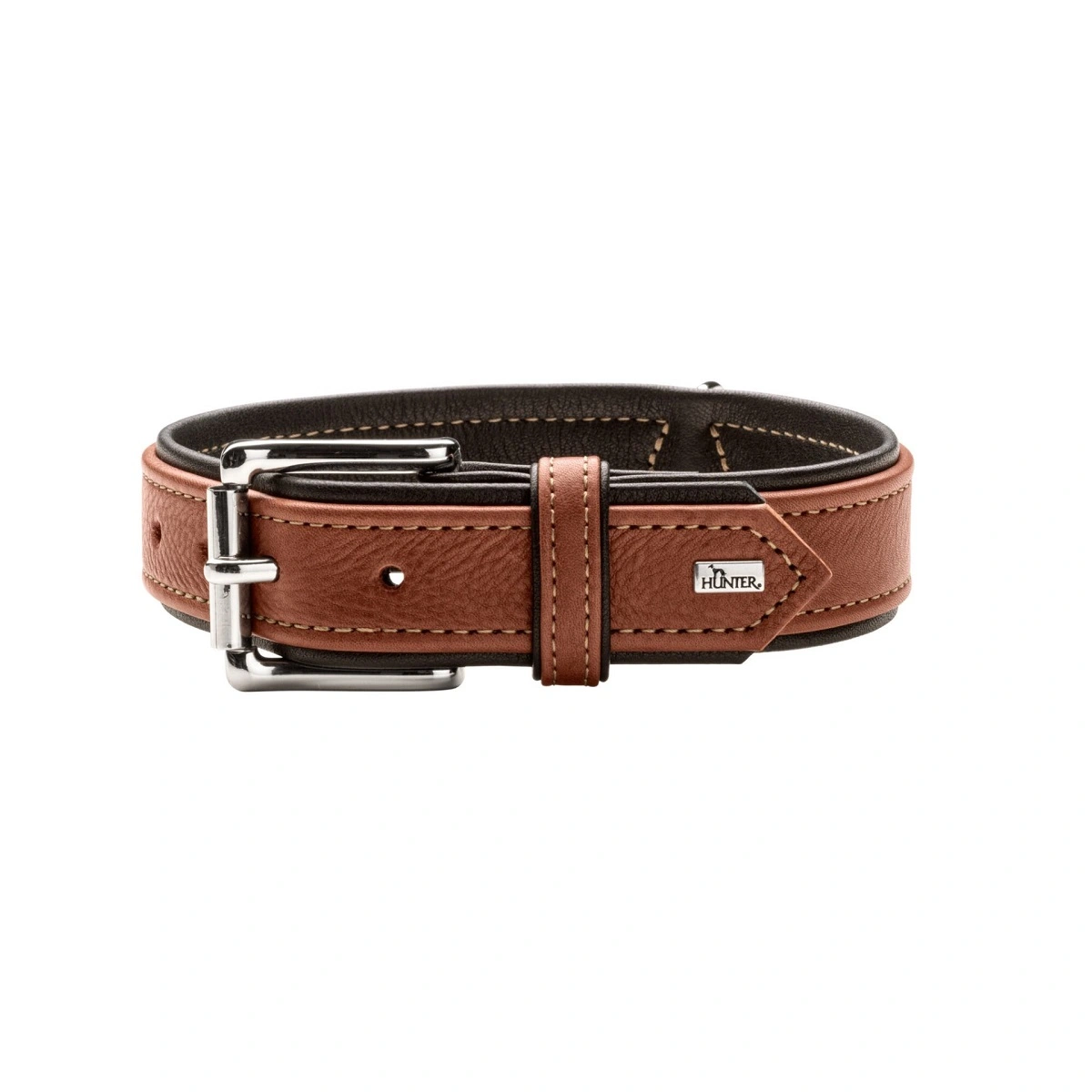 Hunter Hundehalsbånd læder Canada Elg Str.60 Cognac/Sort - 46-52 cm